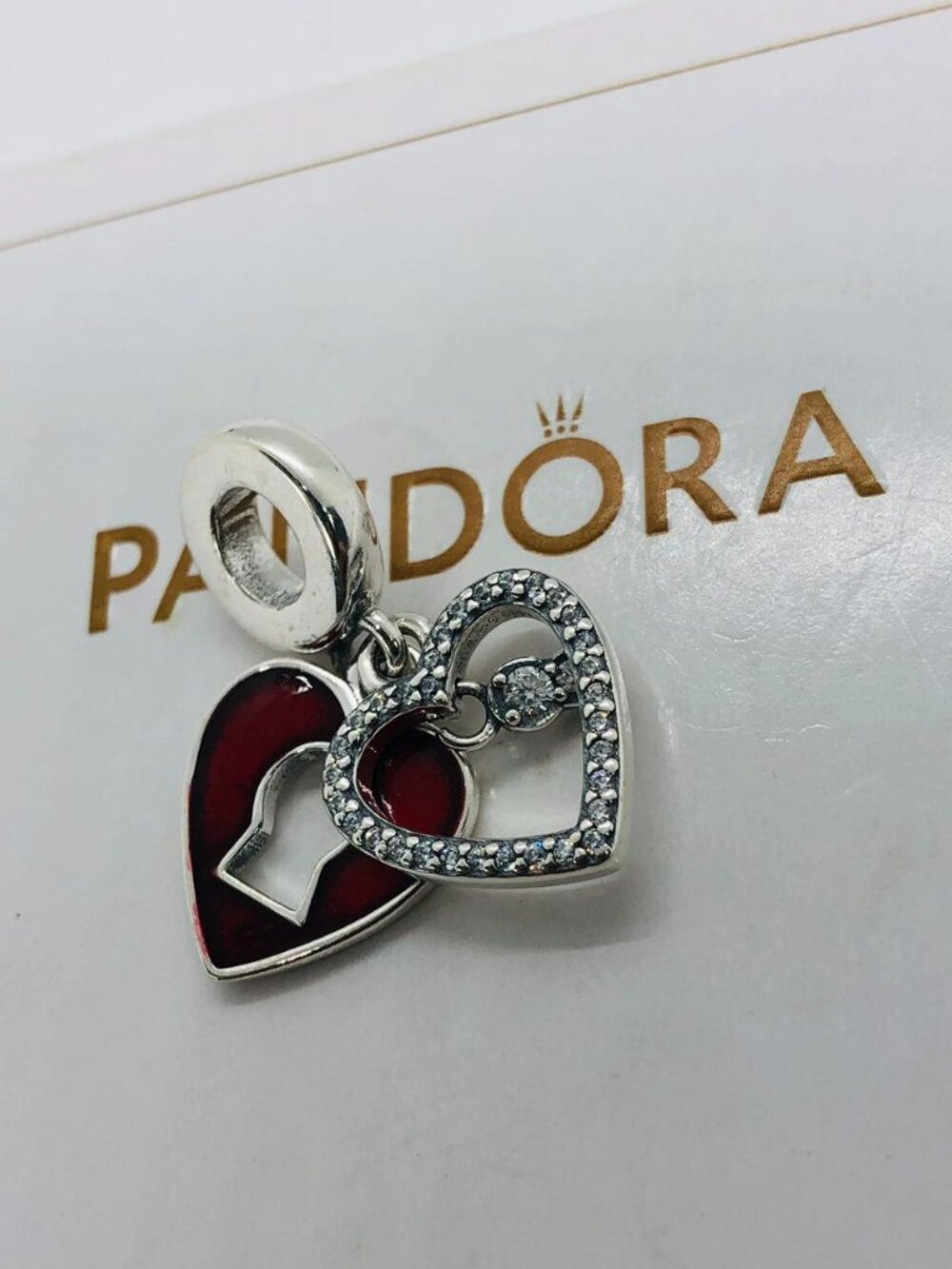 Pandora Red Heart & Keyhole Double Dangle Charm - Picture 2 of 3